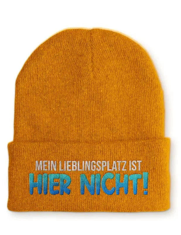Mein Lieblingsplatz ist HIER NICHT! Statement Beanie Mütze mit Spruch - tshirtladen - Mütze