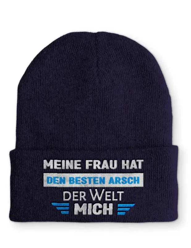 Meine Frau hat den besten Arsch der Welt MICH! Statement Beanie Mütze mit Spruch - tshirtladen - Mütze