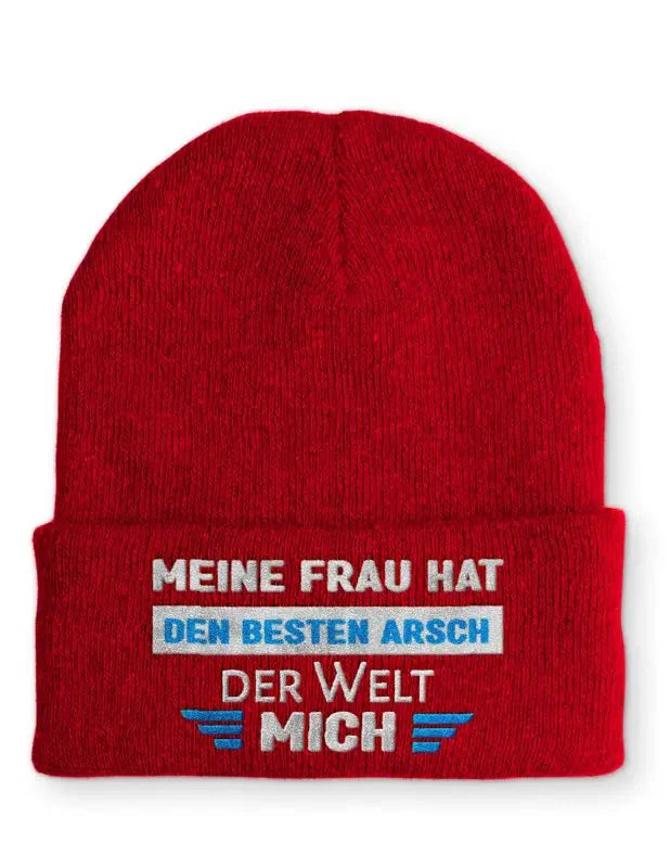 Meine Frau hat den besten Arsch der Welt MICH! Statement Beanie Mütze mit Spruch - tshirtladen - Mütze