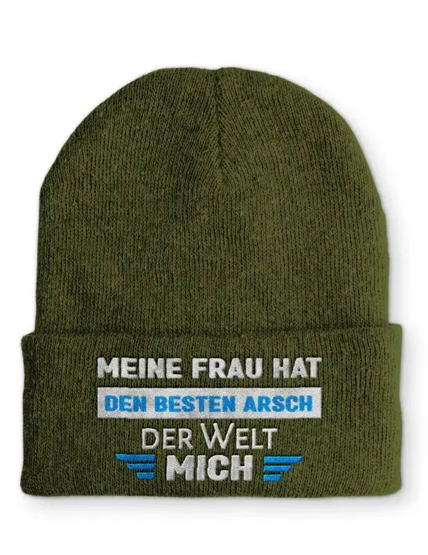 Meine Frau hat den besten Arsch der Welt MICH! Statement Beanie Mütze mit Spruch - tshirtladen - Mütze