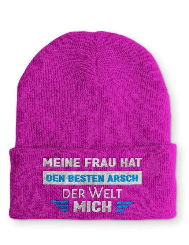 Meine Frau hat den besten Arsch der Welt MICH! Statement Beanie Mütze mit Spruch - tshirtladen - Mütze