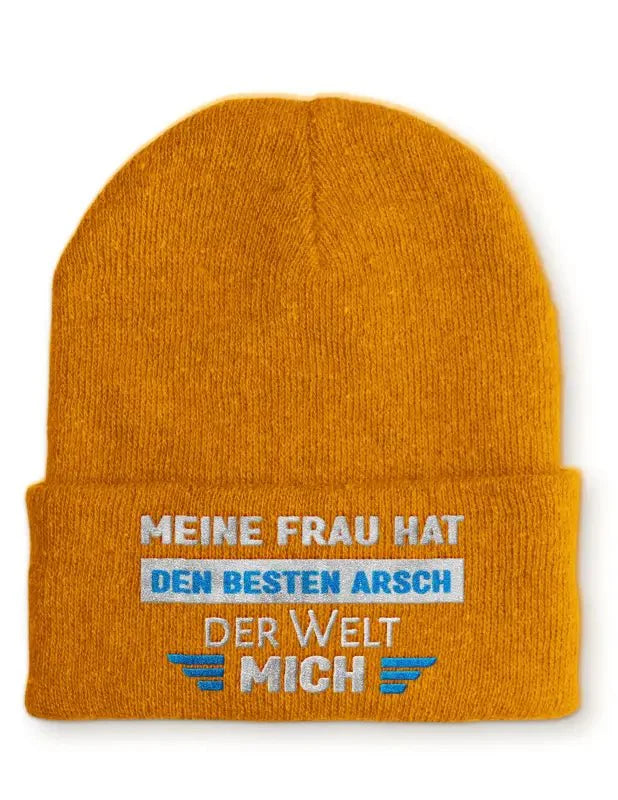Meine Frau hat den besten Arsch der Welt MICH! Statement Beanie Mütze mit Spruch - tshirtladen - Mütze