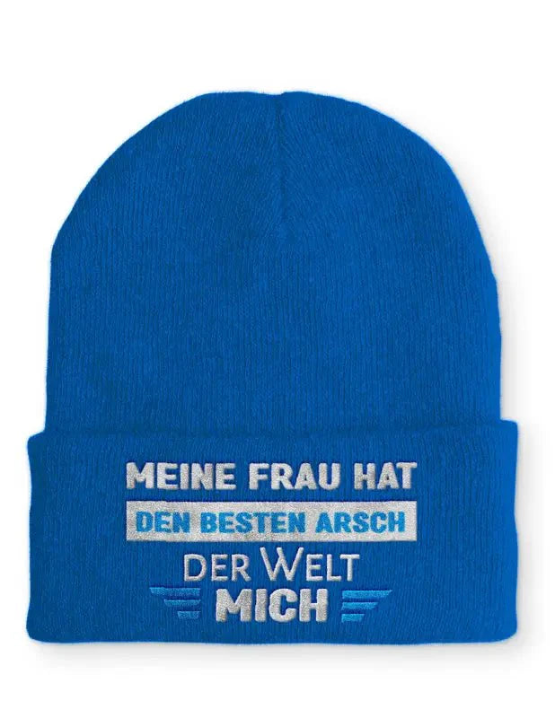 Meine Frau hat den besten Arsch der Welt MICH! Statement Beanie Mütze mit Spruch - tshirtladen - Mütze