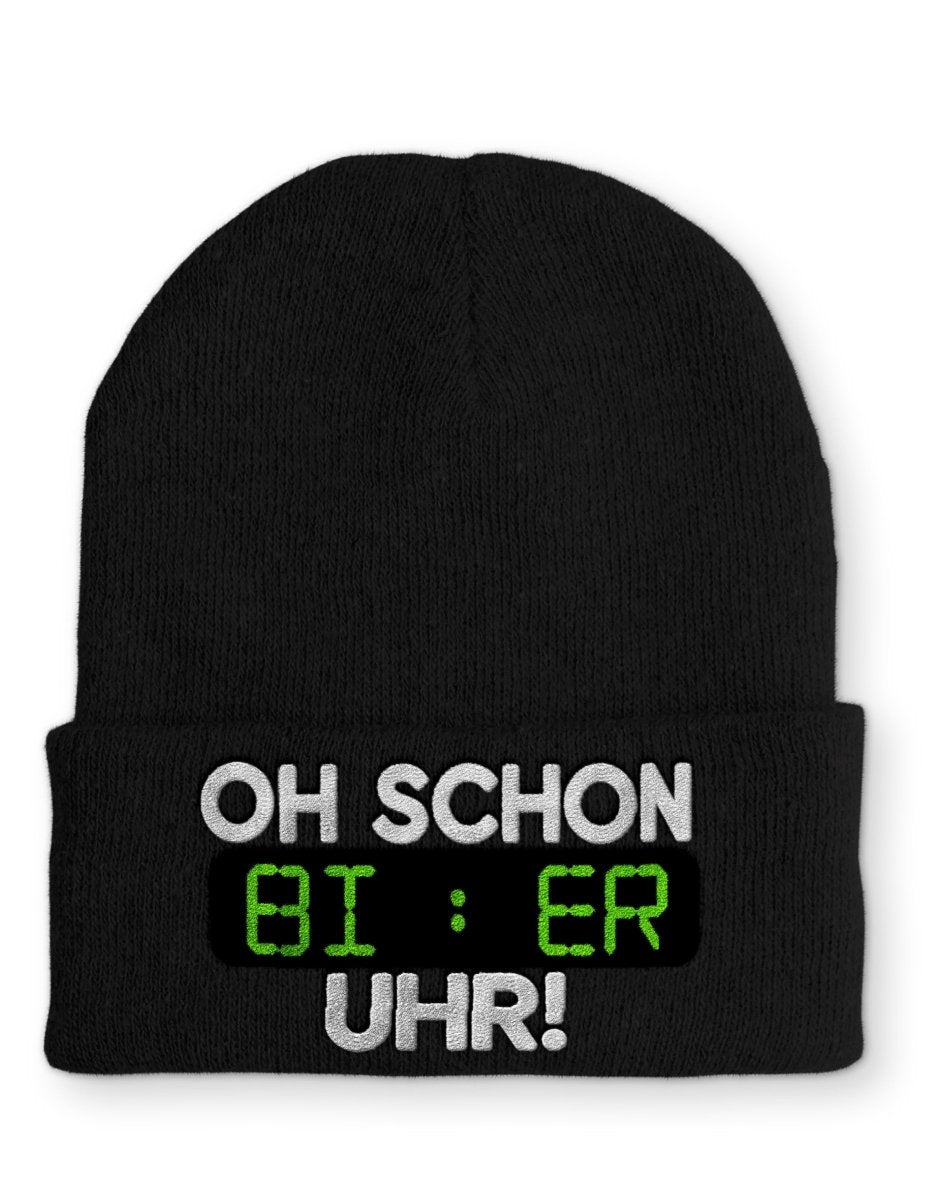 Oh schon Bier Uhr Statement Beanie Mütze mit Spruch - Schwarzer - Kaffee