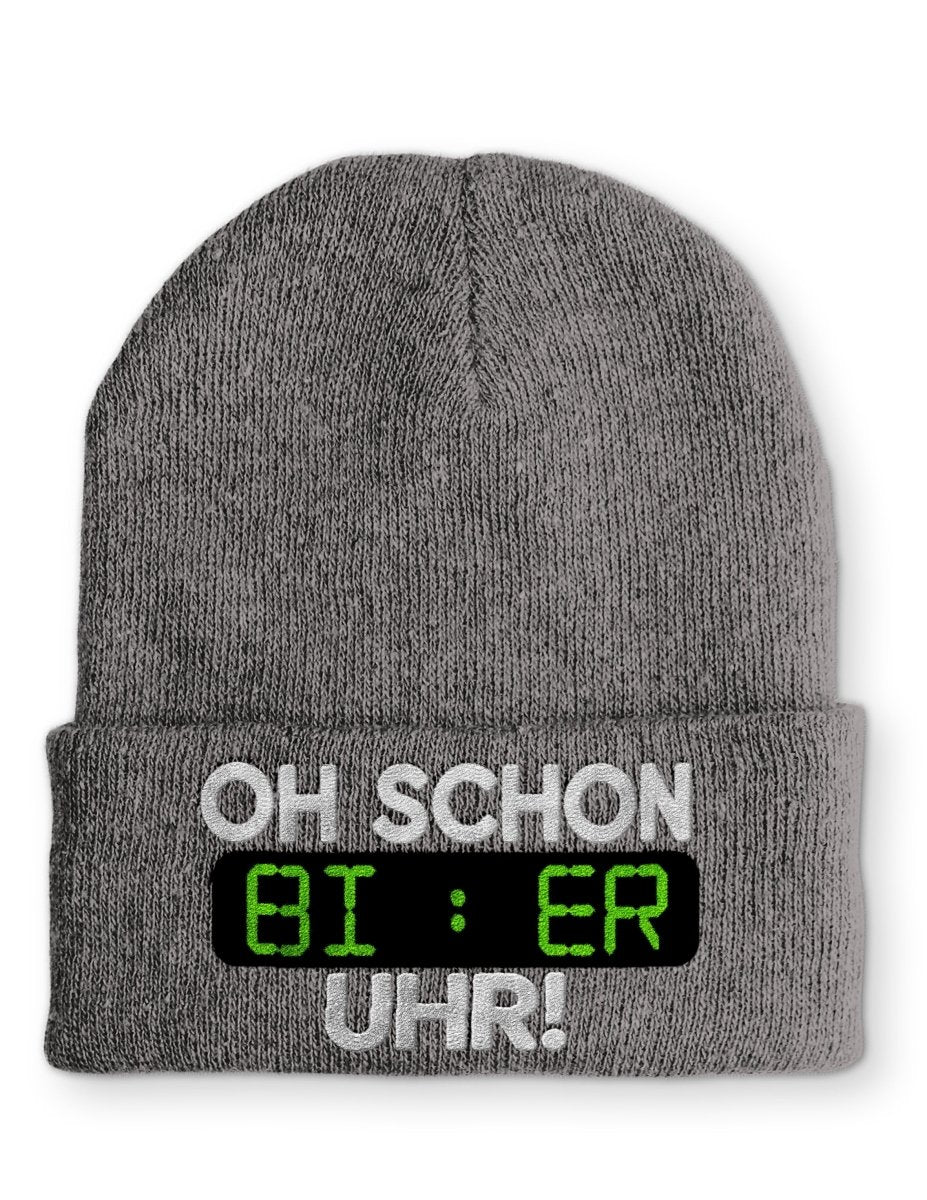 Oh schon Bier Uhr Statement Beanie Mütze mit Spruch - Schwarzer - Kaffee
