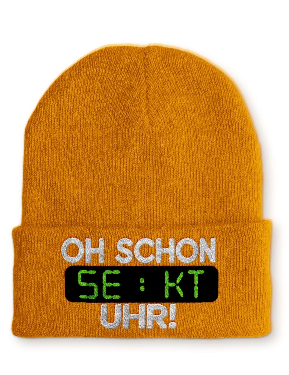 Oh schon Sekt Uhr Statement Beanie Mütze mit Spruch - Schwarzer - Kaffee