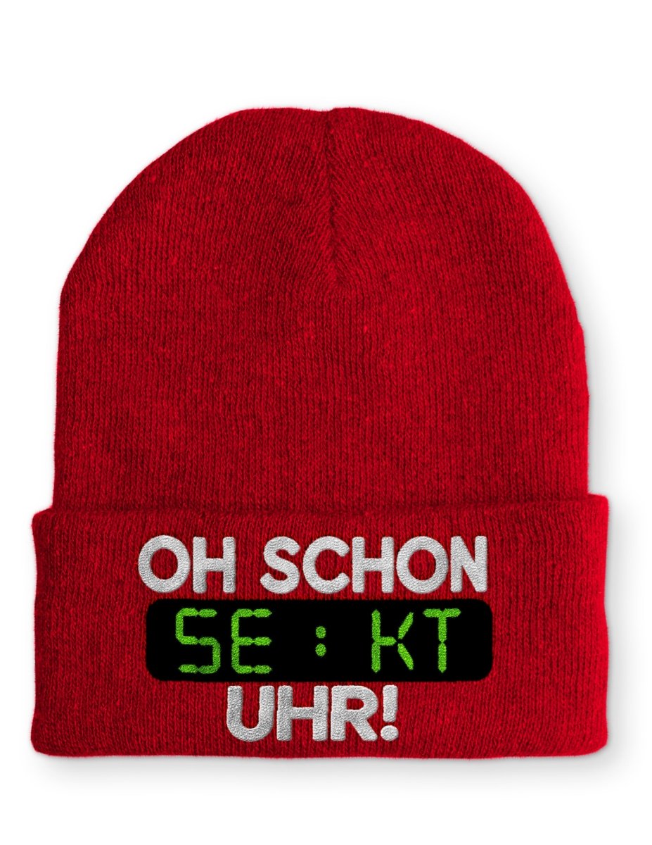 Oh schon Sekt Uhr Statement Beanie Mütze mit Spruch - Schwarzer - Kaffee