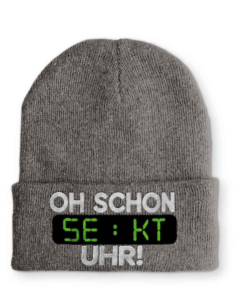 Oh schon Sekt Uhr Statement Beanie Mütze mit Spruch - Schwarzer - Kaffee