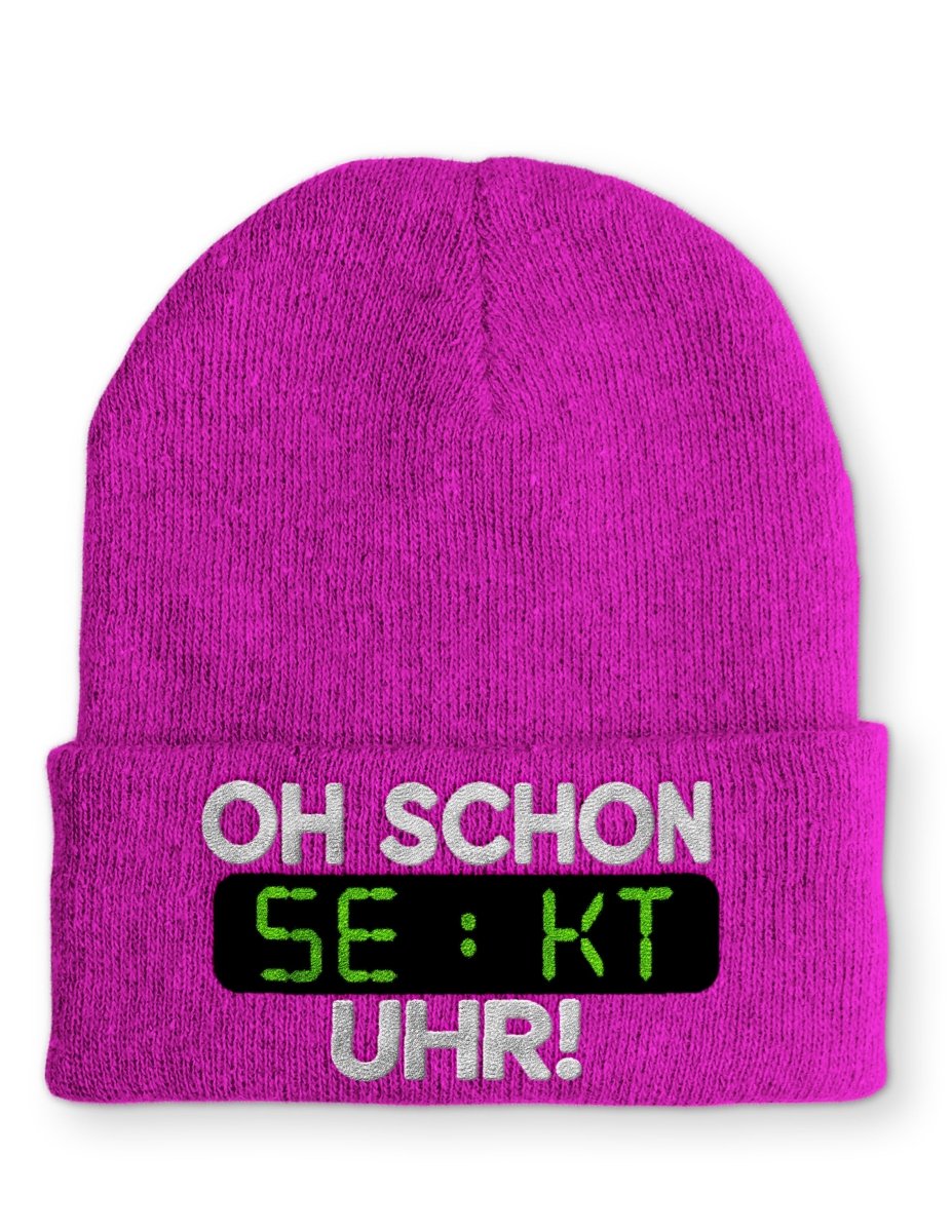 Oh schon Sekt Uhr Statement Beanie Mütze mit Spruch - Schwarzer - Kaffee