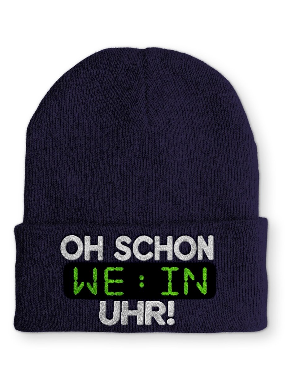 Oh schon Wein Uhr Statement Beanie Mütze mit Spruch - Schwarzer - Kaffee