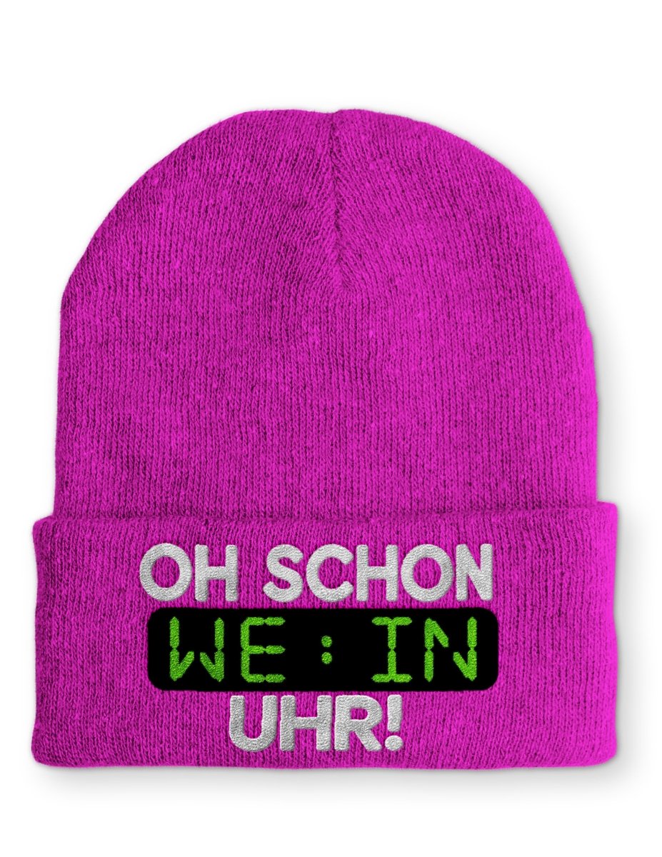 Oh schon Wein Uhr Statement Beanie Mütze mit Spruch - Schwarzer - Kaffee