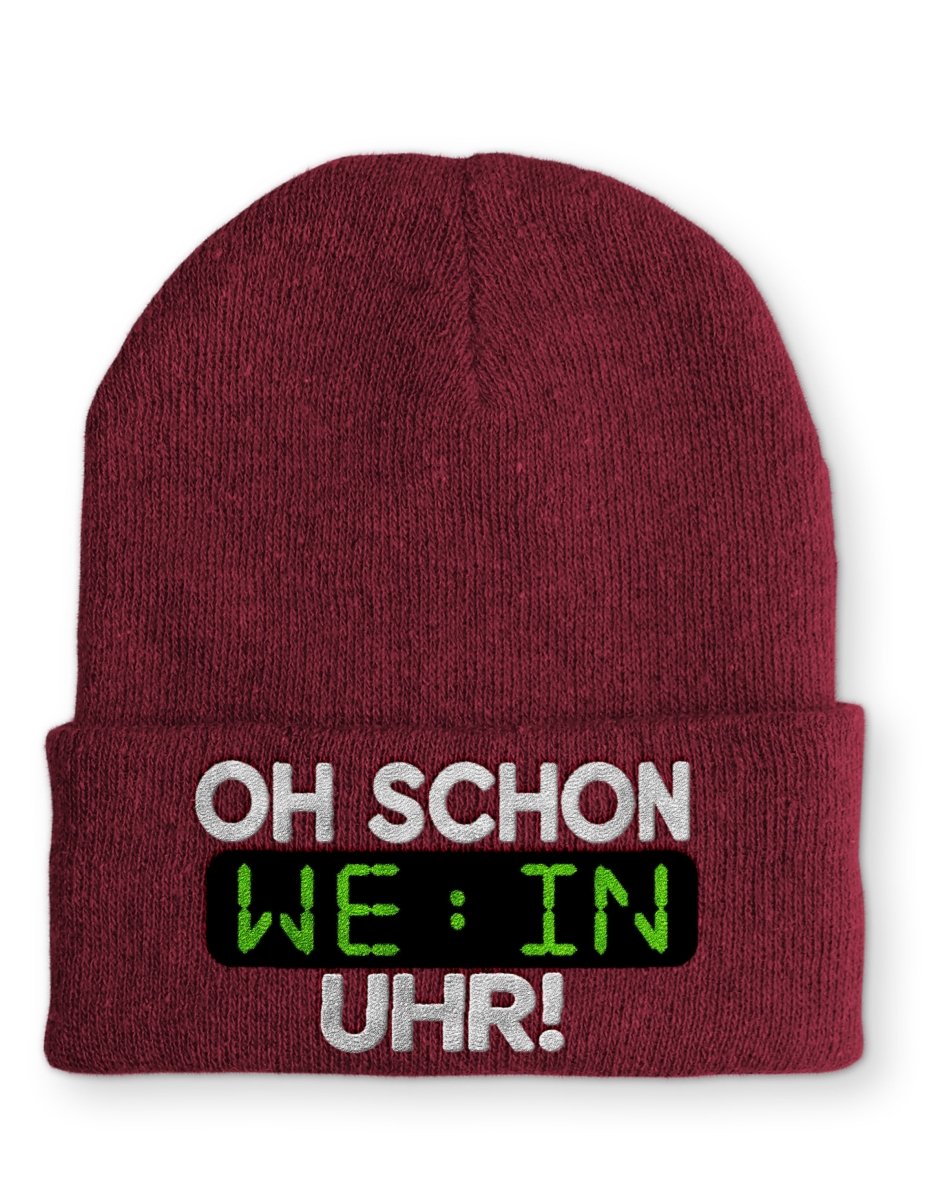 Oh schon Wein Uhr Statement Beanie Mütze mit Spruch - Schwarzer - Kaffee