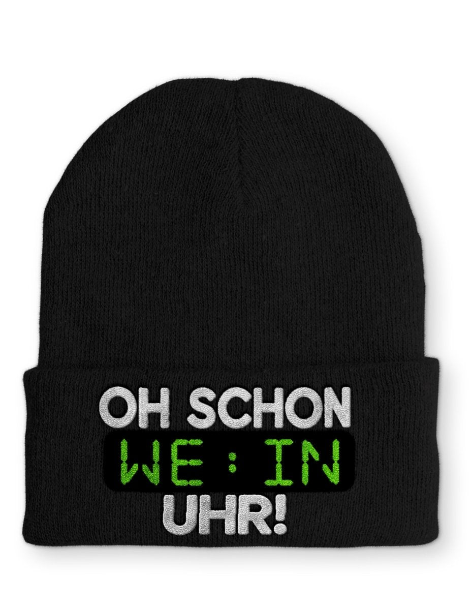 Oh schon Wein Uhr Statement Beanie Mütze mit Spruch - Schwarzer - Kaffee