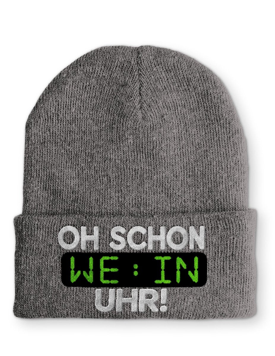 Oh schon Wein Uhr Statement Beanie Mütze mit Spruch - Schwarzer - Kaffee