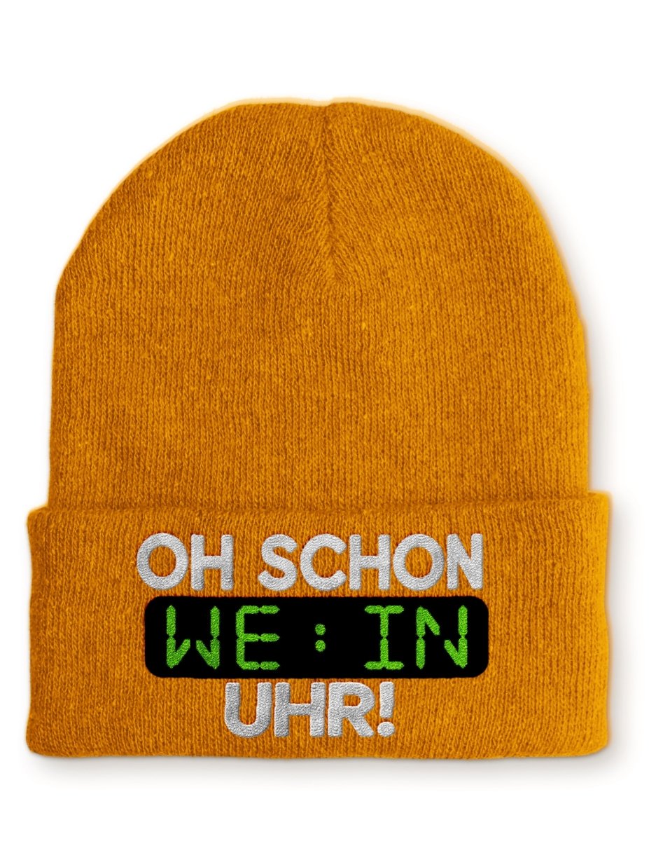 Oh schon Wein Uhr Statement Beanie Mütze mit Spruch - Schwarzer - Kaffee