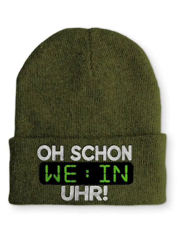 Oh schon Wein Uhr Statement Beanie Mütze mit Spruch - tshirtladen - Mütze