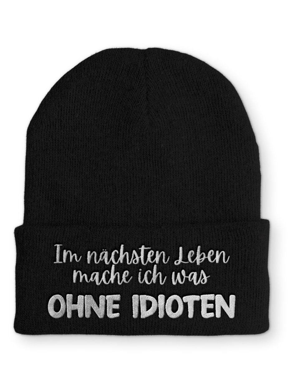 Ohne Idioten Statement Beanie Mütze mit Spruch - Schwarzer - Kaffee