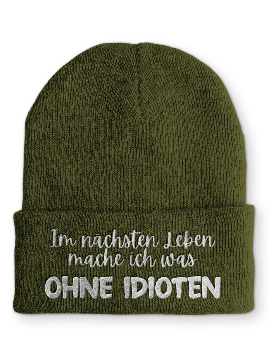 Ohne Idioten Statement Beanie Mütze mit Spruch - Schwarzer - Kaffee
