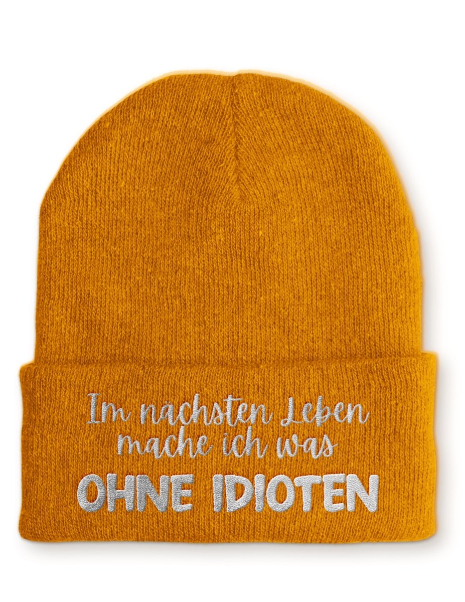 Ohne Idioten Statement Beanie Mütze mit Spruch - Schwarzer - Kaffee