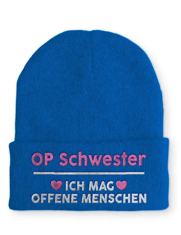OP Schwester Ich mag offene Menschen Statement Beanie Mütze mit Spruch - tshirtladen - Mütze