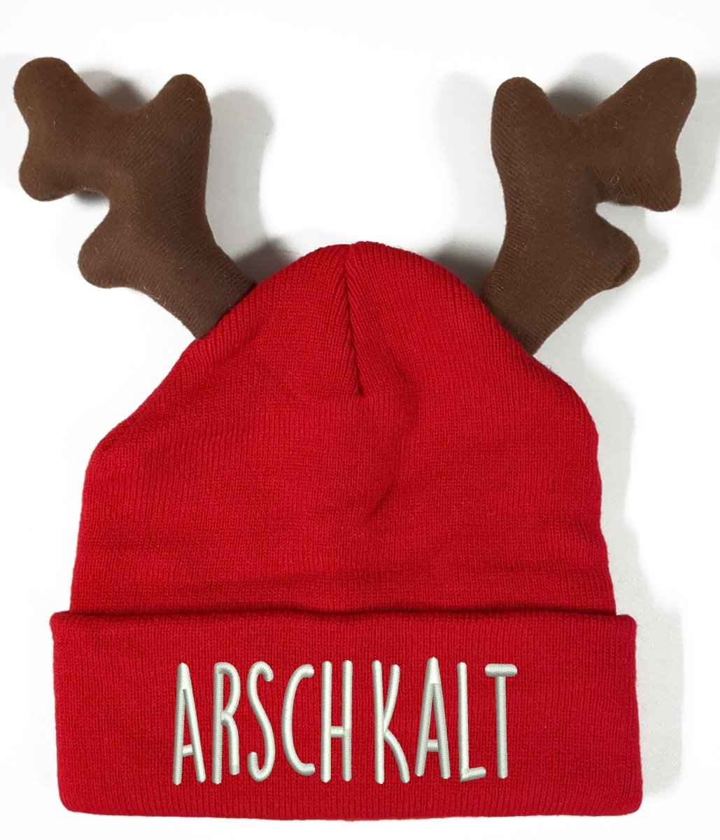 RENTIER STRICKMÜTZE ARSCHKALT STATEMENT BEANIE ELCH MÜTZE MIT SPRUCH - Schwarzer - Kaffee