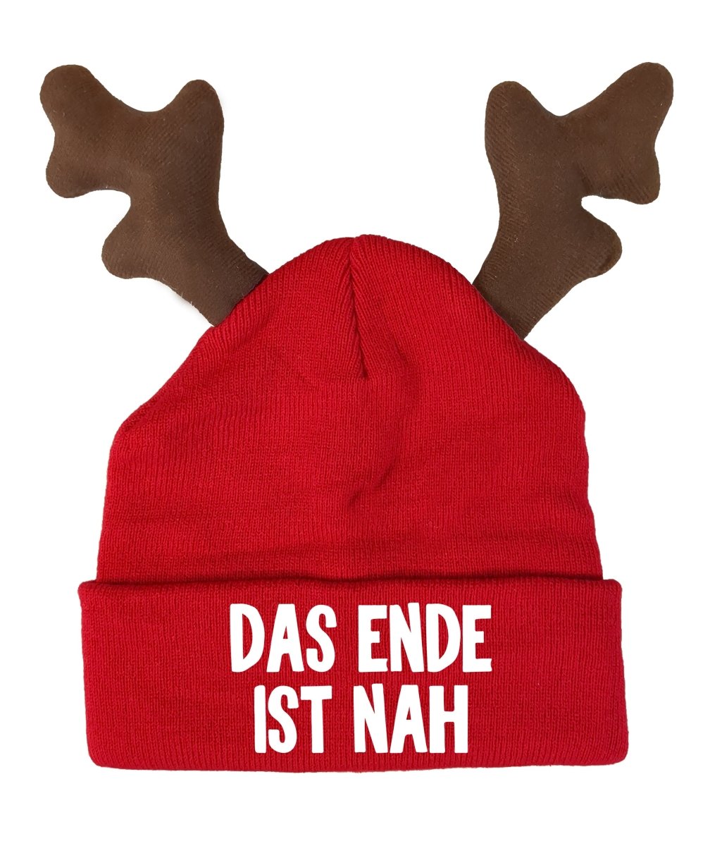RENTIER STRICKMÜTZE DAS ENDE IST NAH STATEMENT BEANIE ELCH MÜTZE MIT SPRUCH - Schwarzer - Kaffee