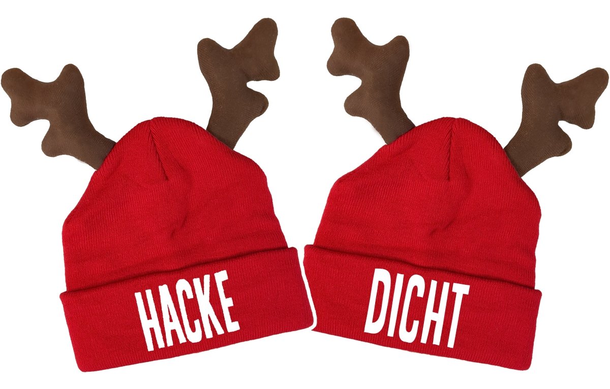 RENTIER STRICKMÜTZE HACKE | DICHT HÜBSCH DUO STATEMENT BEANIE ELCH MÜTZE MIT SPRUCH - Schwarzer - Kaffee