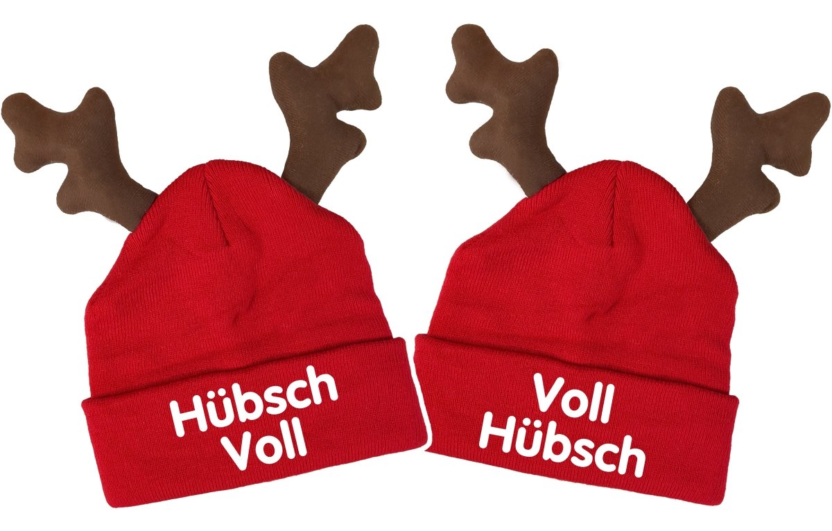 RENTIER STRICKMÜTZE HÜBSCH VOLL | VOLL HÜBSCH DUO STATEMENT BEANIE ELCH MÜTZE MIT SPRUCH - Schwarzer - Kaffee
