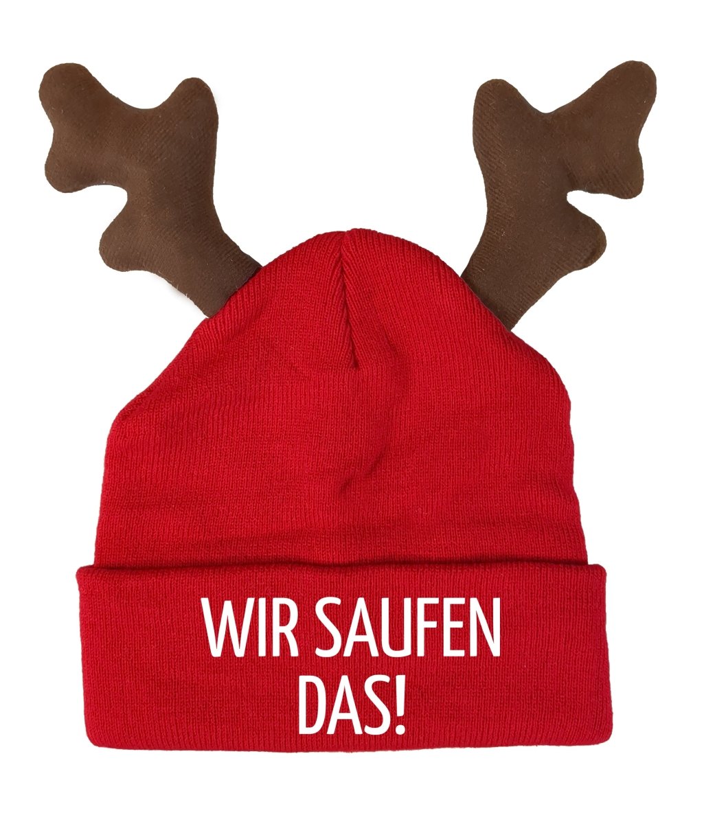 RENTIER STRICKMÜTZE WIR SAUFEN DAS! STATEMENT BEANIE ELCH MÜTZE MIT SPRUCH - Schwarzer - Kaffee