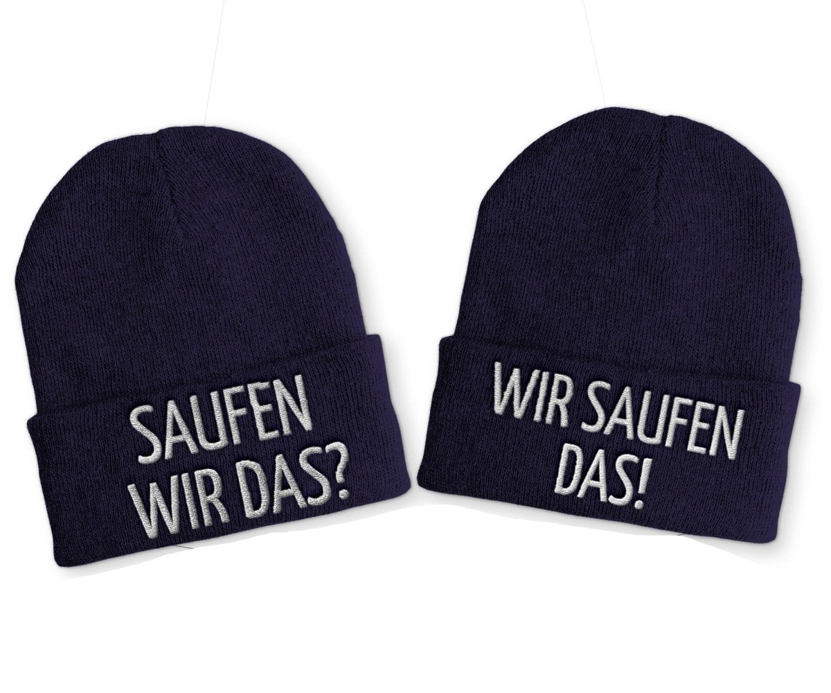 Saufen wir das? Wir saufen das! Duo Statement Beanie Mütze mit Spruch - Schwarzer - Kaffee