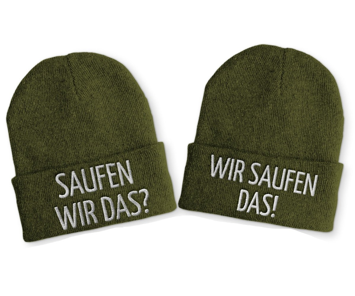 Saufen wir das? Wir saufen das! Duo Statement Beanie Mütze mit Spruch - Schwarzer - Kaffee
