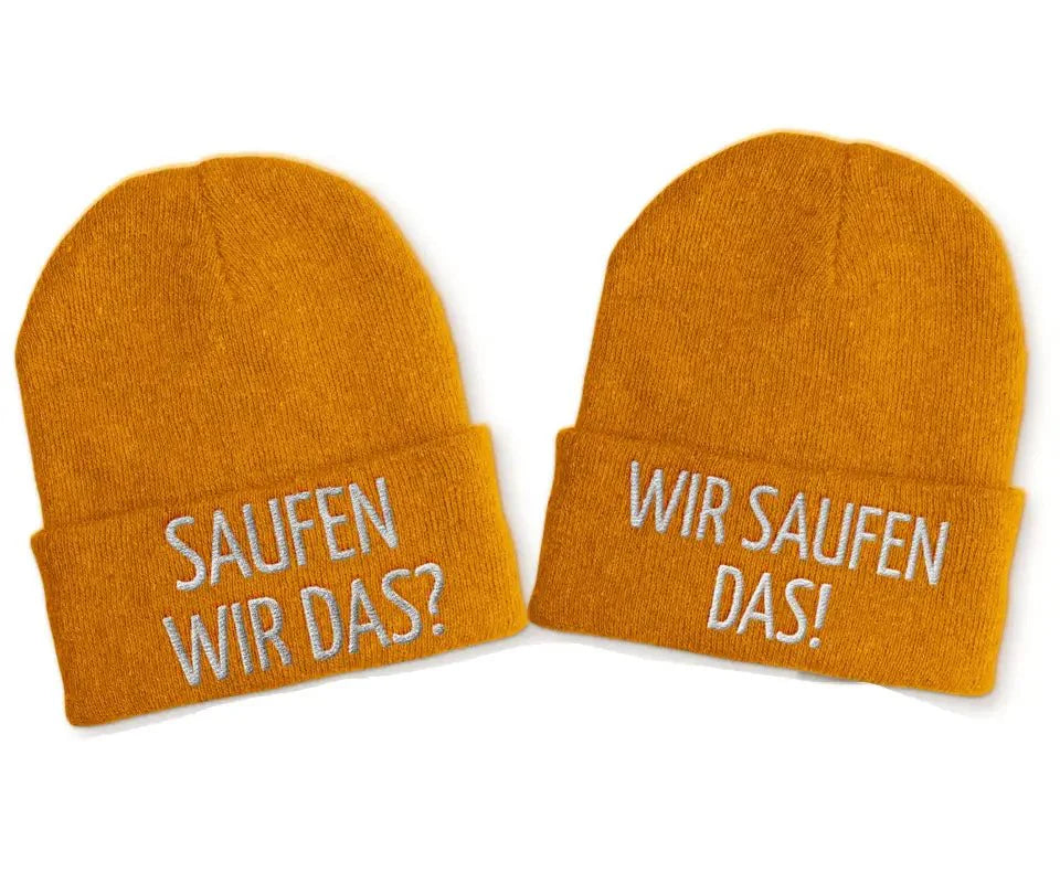 Saufen wir das? Wir saufen das! Duo Statement Beanie Mütze mit Spruch - tshirtladen - Mütze