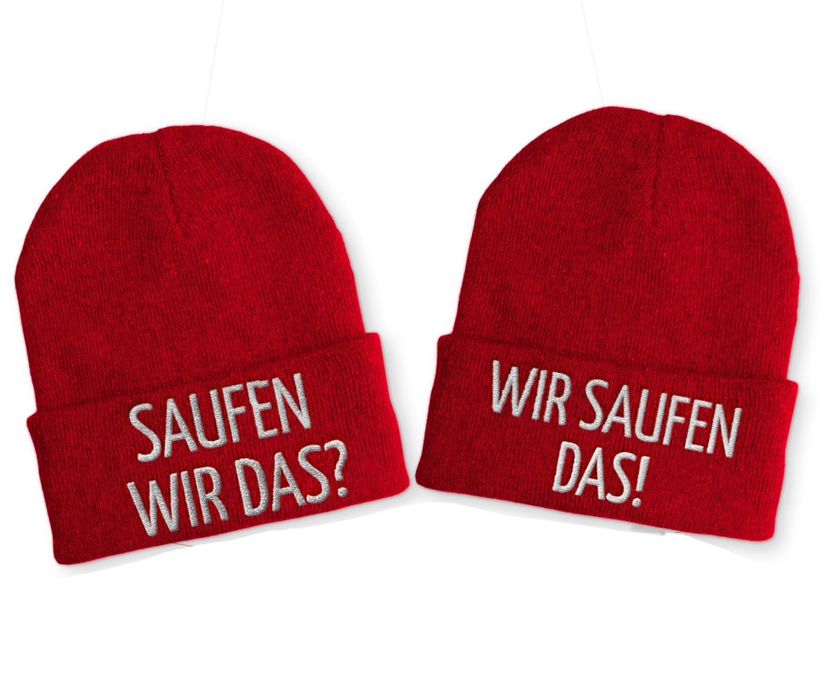 Saufen wir das? Wir saufen das! Duo Statement Beanie Mütze mit Spruch - Schwarzer - Kaffee