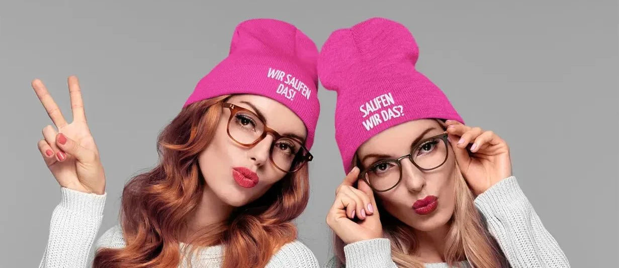 Saufen wir das? Wir saufen das! Duo Statement Beanie Mütze mit Spruch - tshirtladen - Mütze