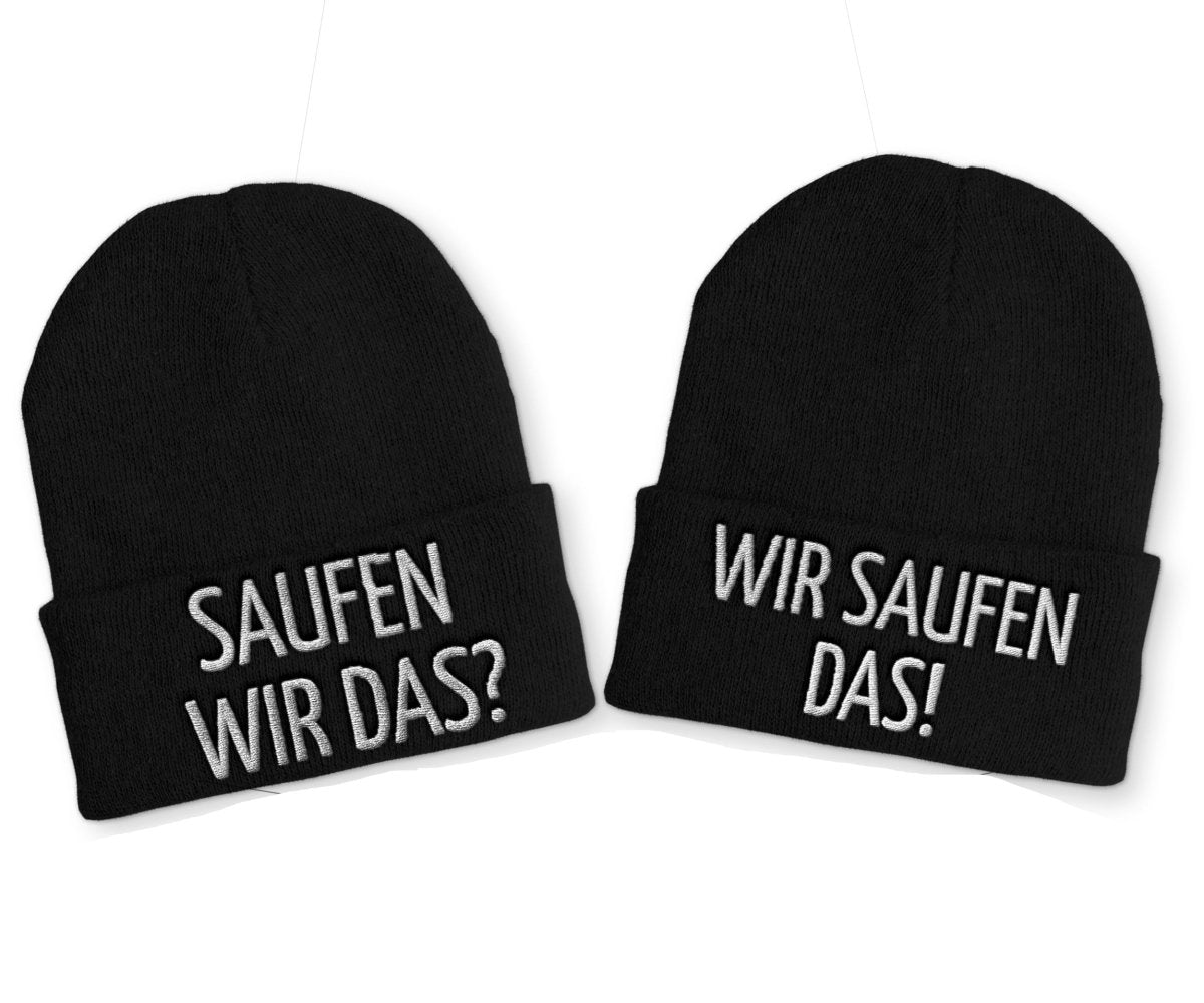 Saufen wir das? Wir saufen das! Duo Statement Beanie Mütze mit Spruch - Schwarzer - Kaffee