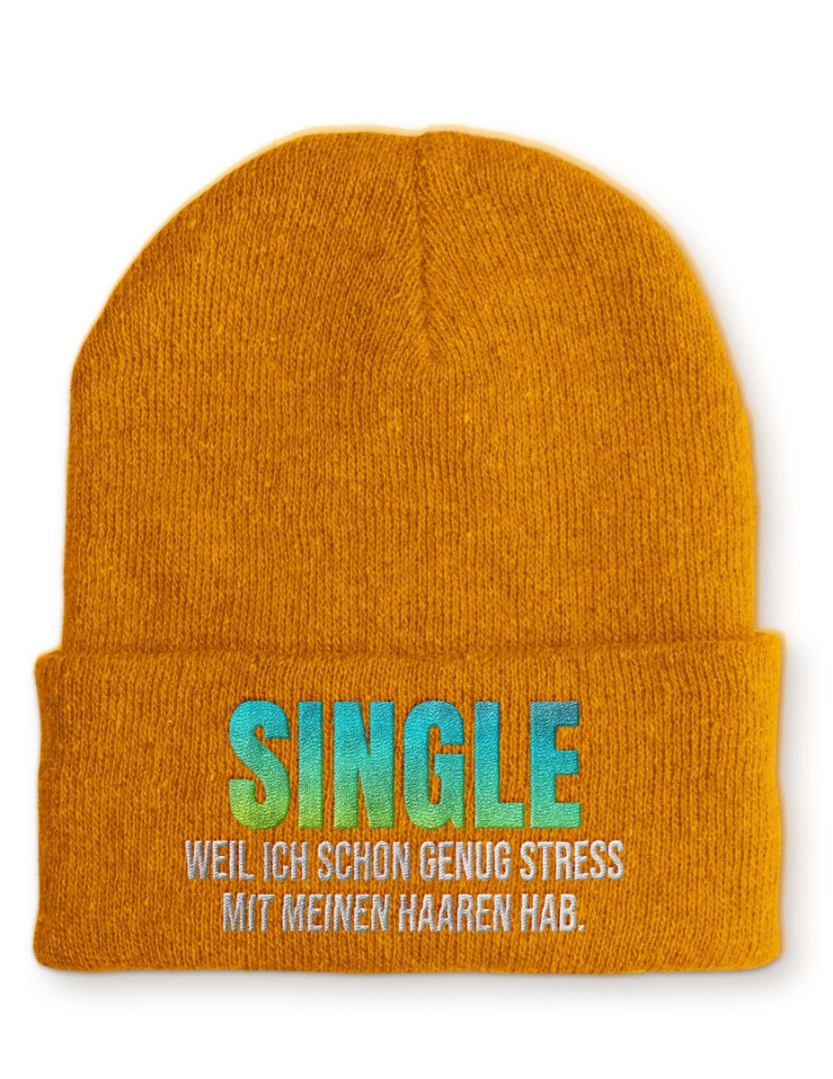 Single, weil ich schon genug Stress mit meinen Haaren habe Statement Beanie Mütze mit Spruch - Schwarzer - Kaffee