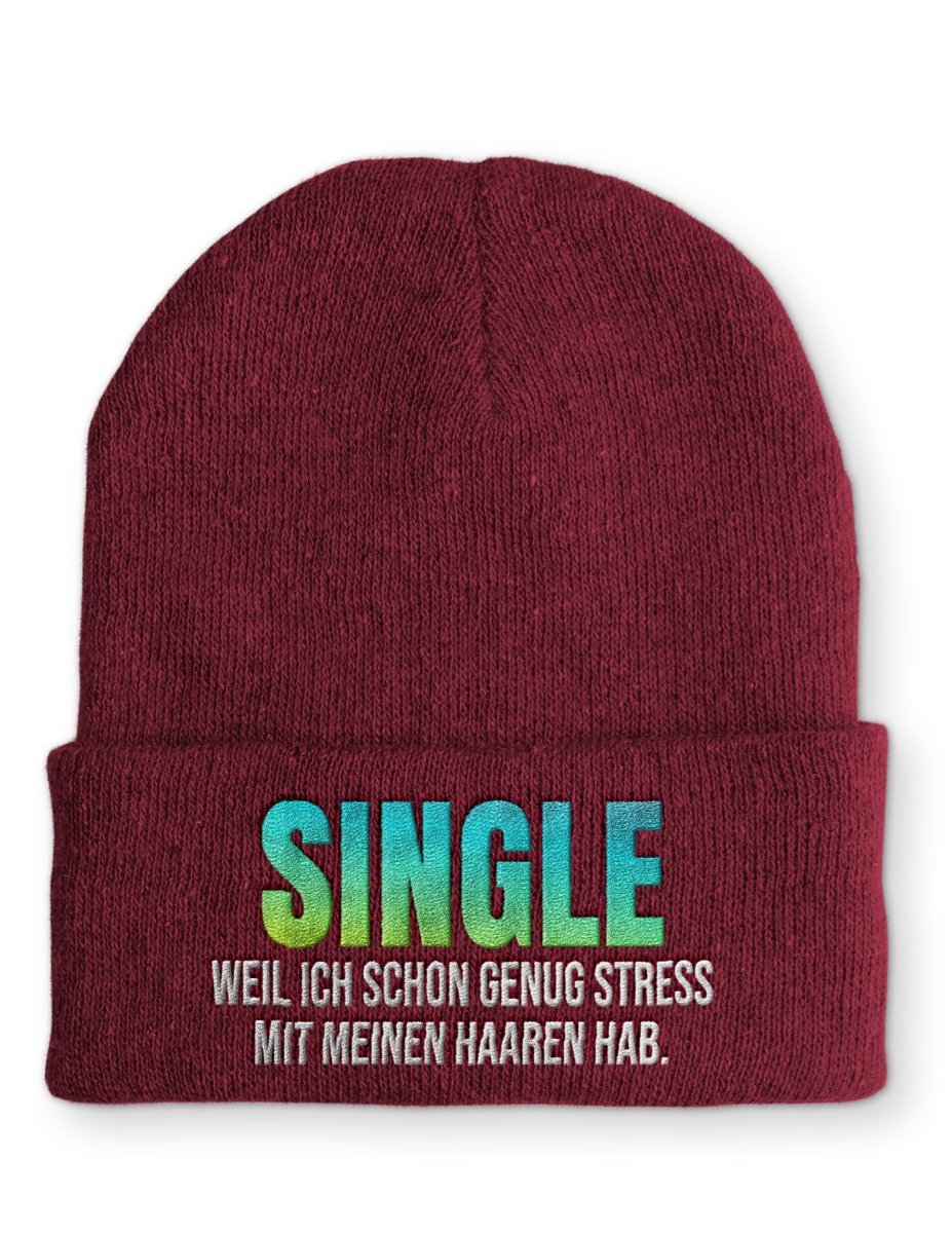 Single, weil ich schon genug Stress mit meinen Haaren habe Statement Beanie Mütze mit Spruch - Schwarzer - Kaffee