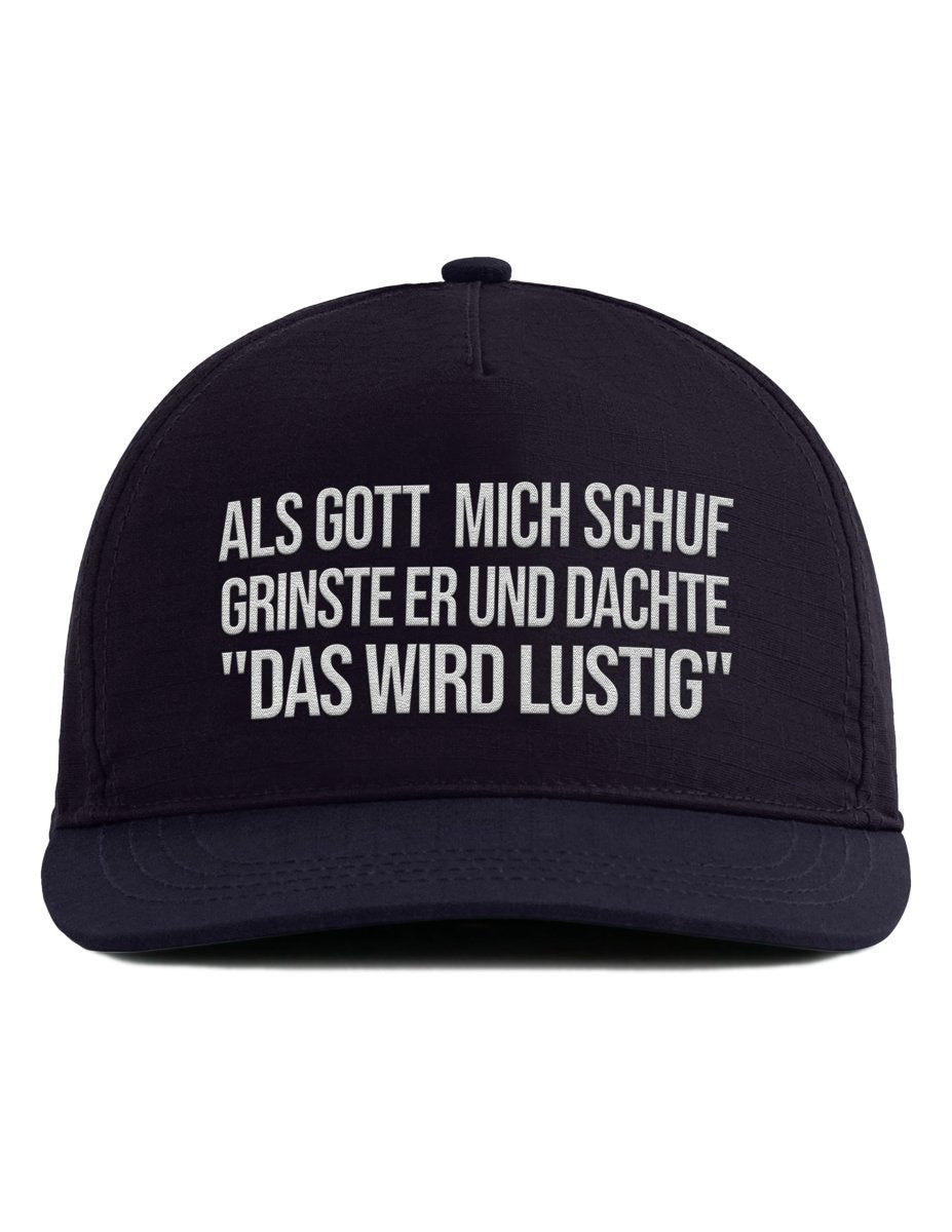 Snapback Cap – Als Gott mich schuf grinste er – Bestickt – Unisex Basecap - Schwarzer - Kaffee