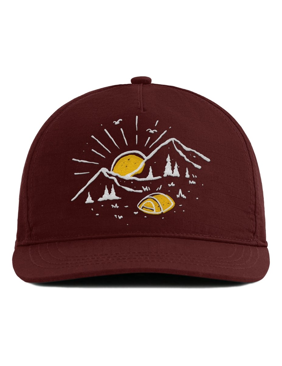Snapback Cap – Camping Outdoor – Unisex Basecap - Bestickt - Schwarzer - Kaffee