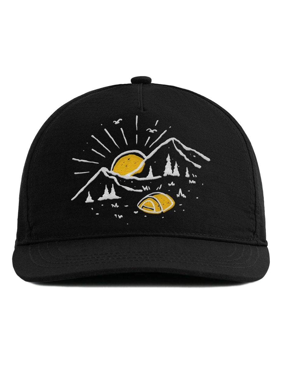 Snapback Cap – Camping Outdoor – Unisex Basecap - Bestickt - Schwarzer - Kaffee