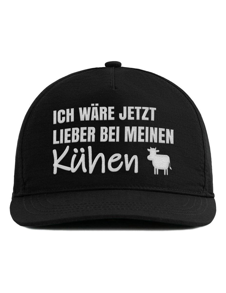 Snapback Cap – Ich wäre jetzt lieber bei meinen Kühen – Bestickt – Unisex Basecap - Schwarzer - Kaffee