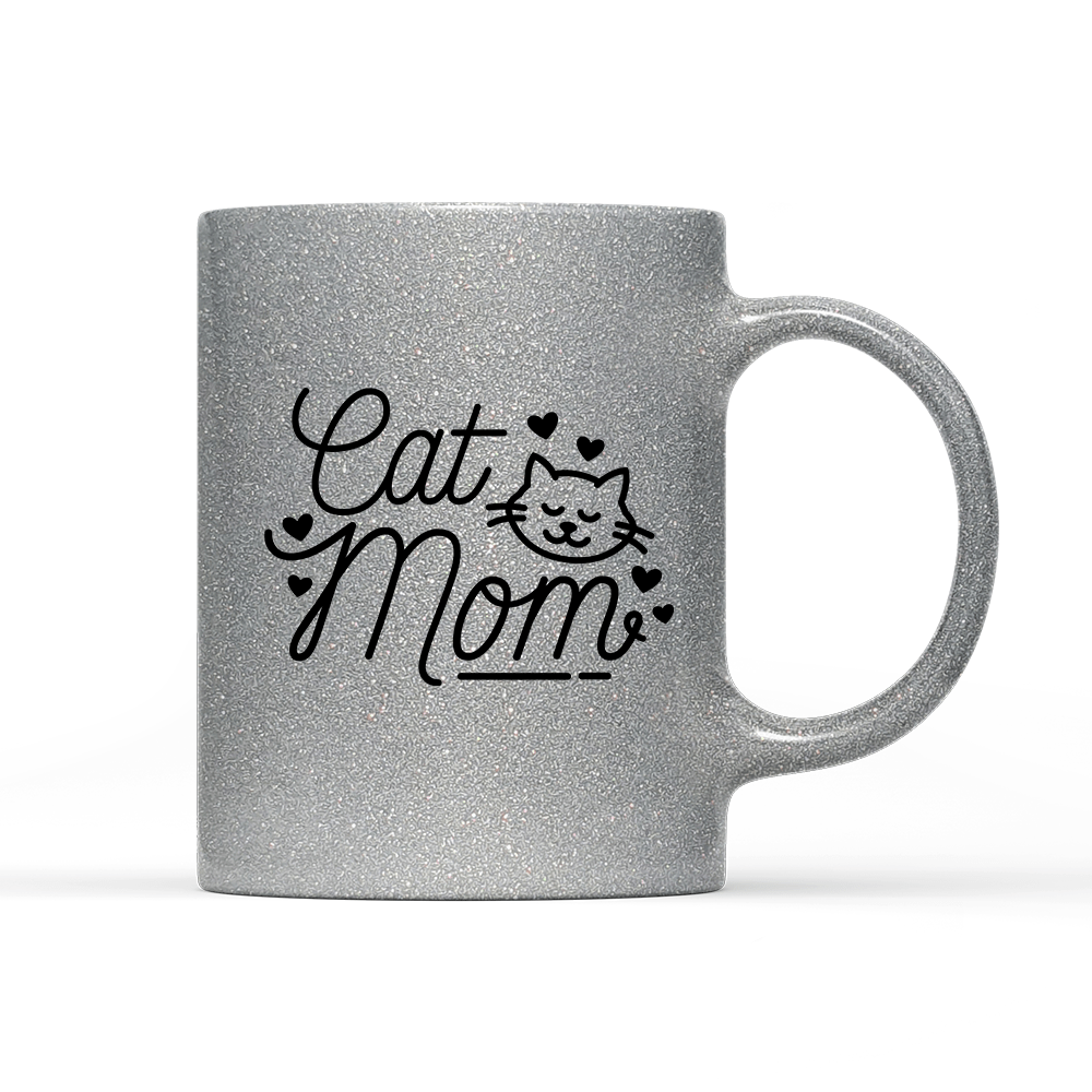 Tasse Glitzer Edition Cat Mom - Schwarzer - Kaffee