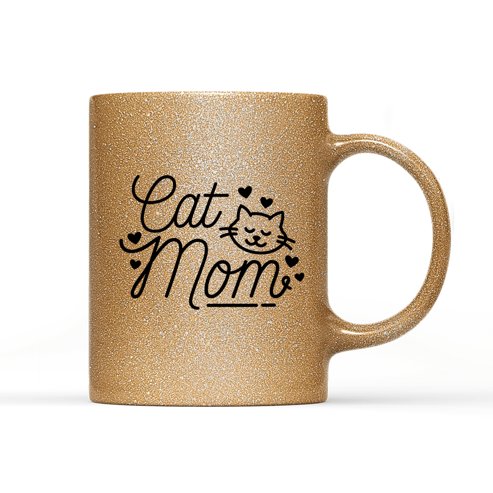 Tasse Glitzer Edition Cat Mom - Schwarzer - Kaffee