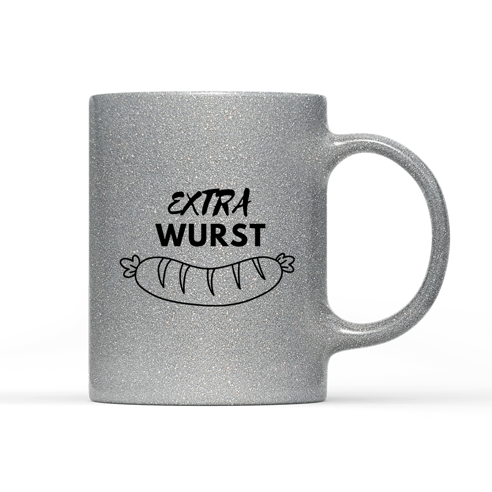 Tasse Glitzer Edition Extra Wurst - Schwarzer - Kaffee
