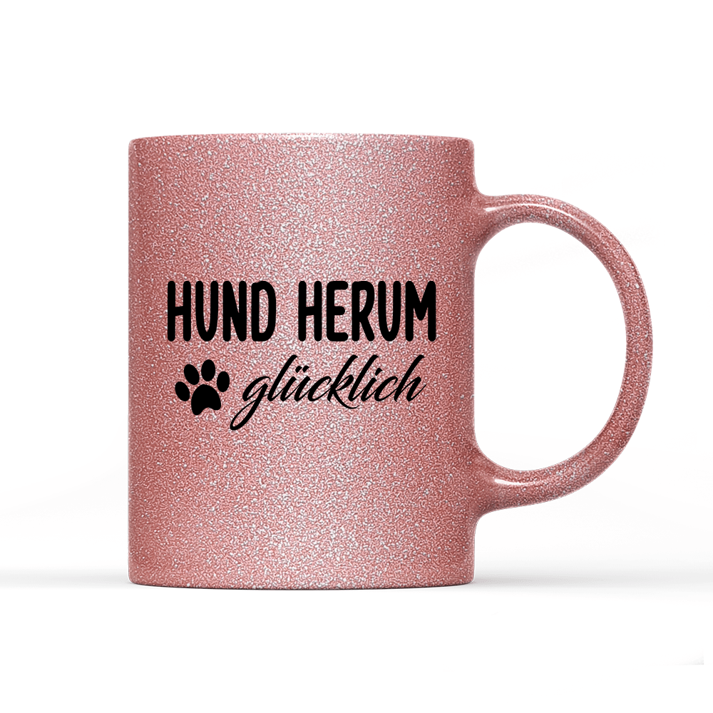 Tasse Glitzer Edition Hund herum glücklich - Schwarzer - Kaffee
