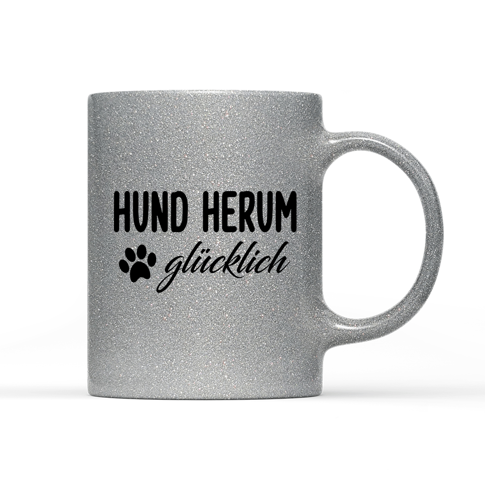 Tasse Glitzer Edition Hund herum glücklich - Schwarzer - Kaffee