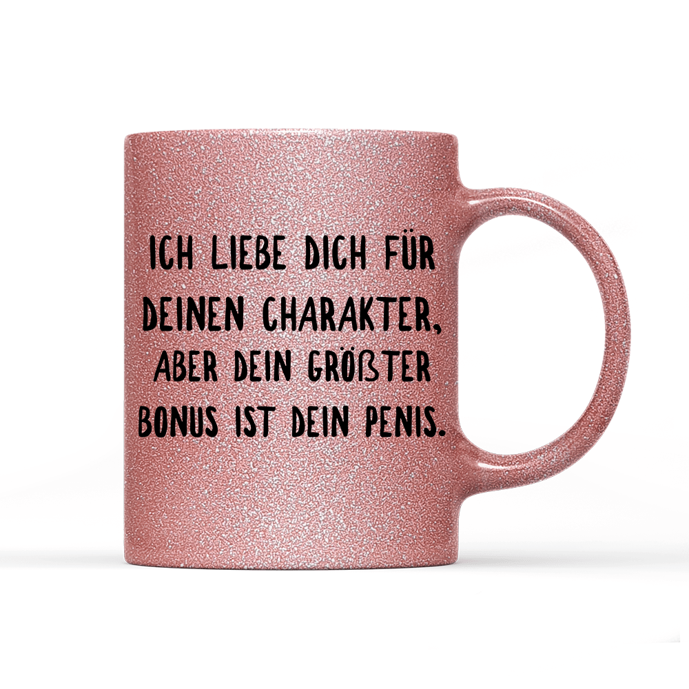 Tasse Glitzer Edition Ich liebe deinen Charakter - Schwarzer - Kaffee