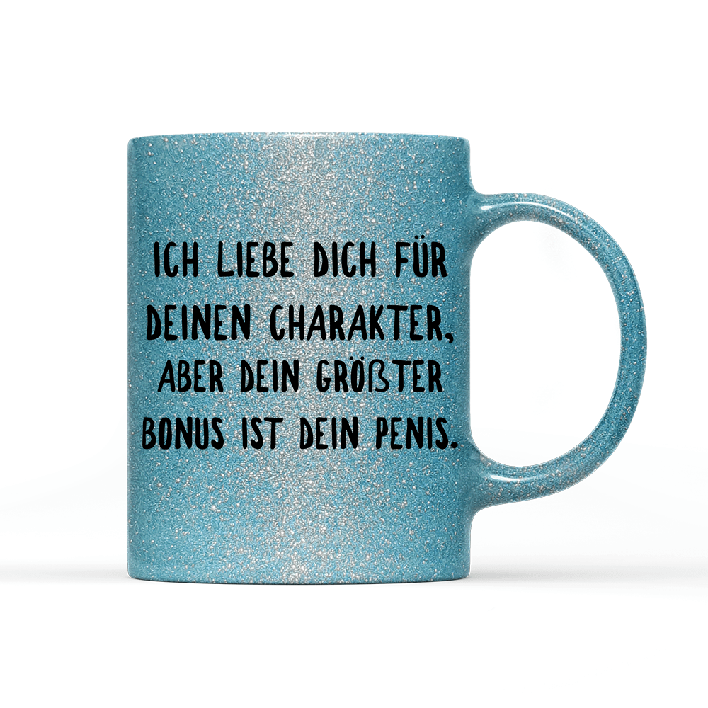 Tasse Glitzer Edition Ich liebe deinen Charakter - Schwarzer - Kaffee