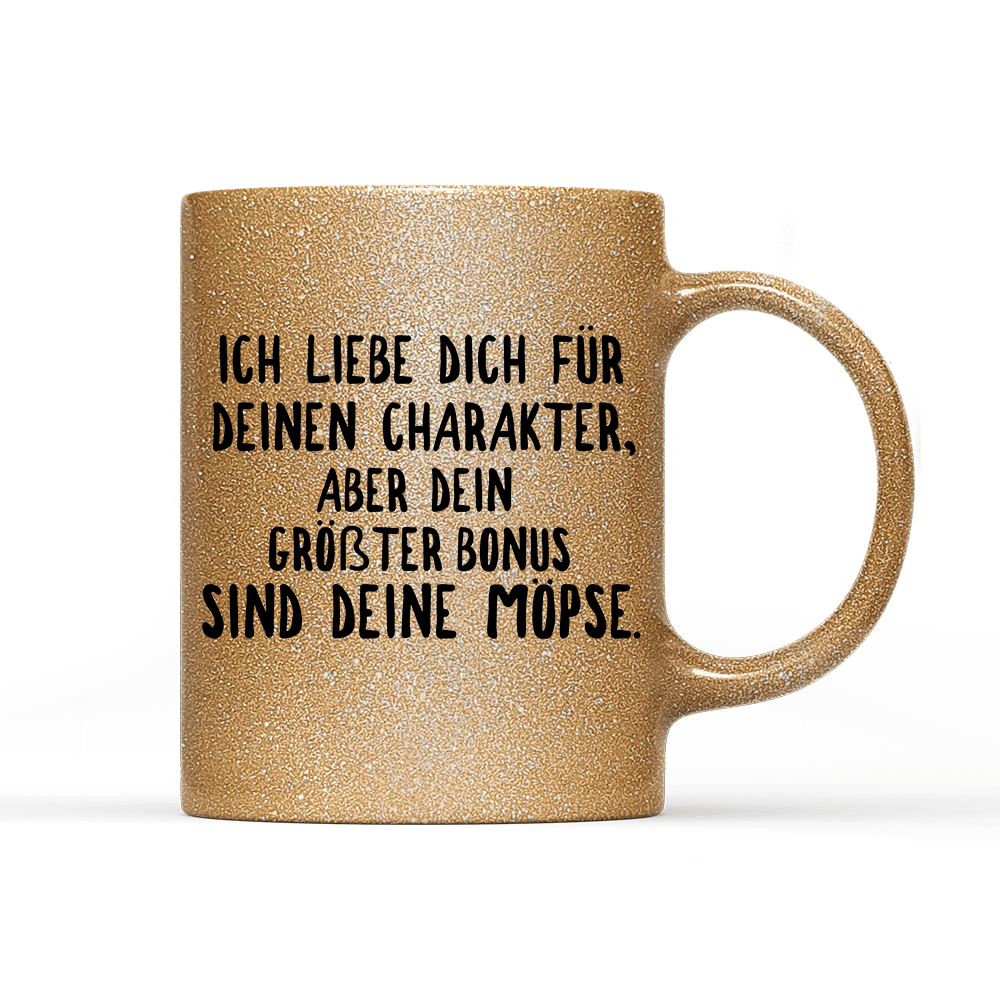 Tasse Glitzer Edition Ich liebe deinen Charakter Möpse - Schwarzer - Kaffee