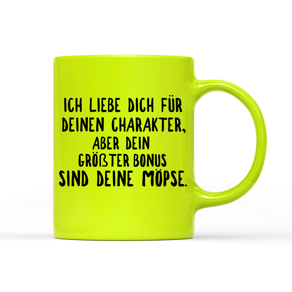 Tasse Neon Ich liebe deinen Charakter Möpse - Schwarzer - Kaffee